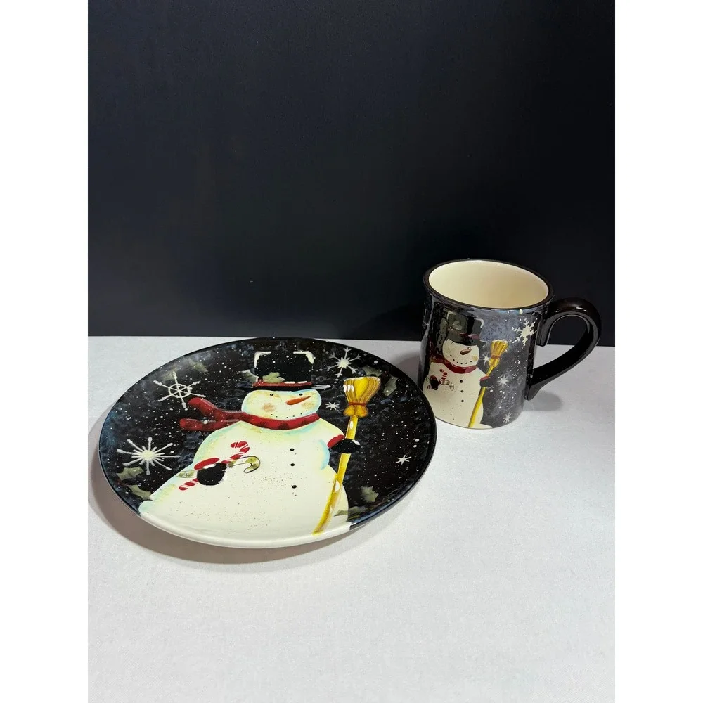 Certified International Dan DiPaolo Snowman Plate and Mug Set Christmas Holiday